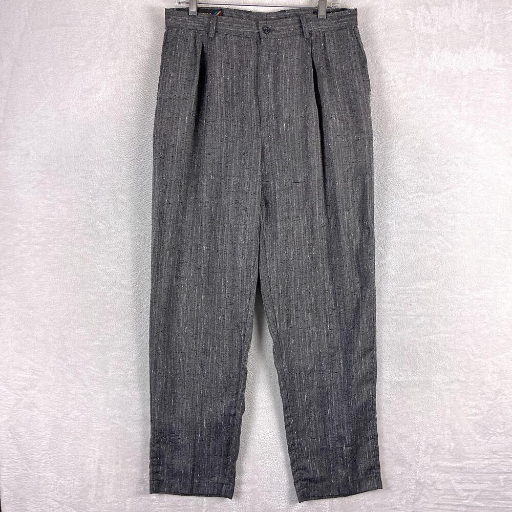 VTG RPM Pants Mens 32x32 Gray Tweed Pleated Paper Thin Classic Luxury Preppy 80s